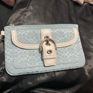 Coach clutch genuine leather baby blue and white Euc